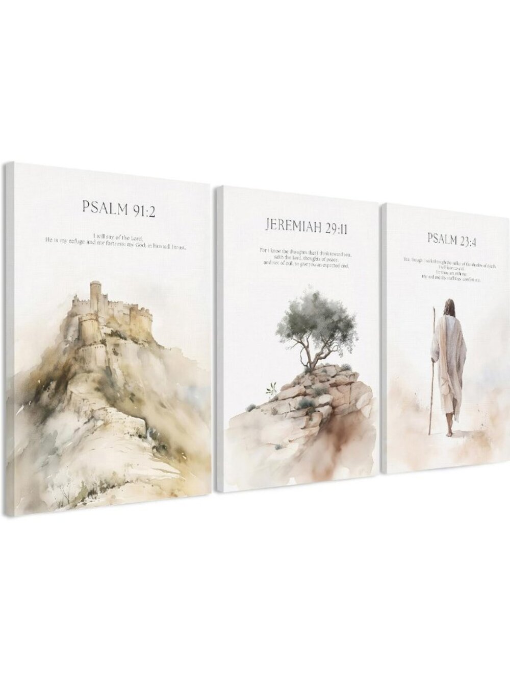 Inspirational Jesus Wall Art Set - 3 Canvas Prints, Bible Verse Decor for Home